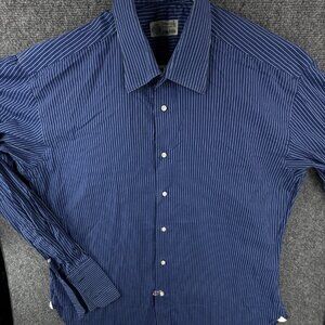 Luigi Borrelli For Neiman Marcus Italian Blue Dress Shirt Striped 16.5 Large